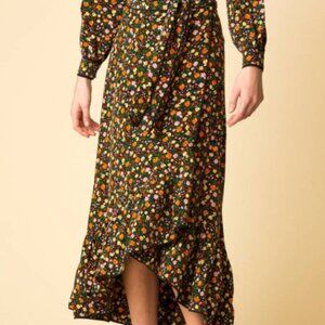 NWOT Ganni Joycedale Floral Neutral/Multi Midi Wrap Silk Skirt XS (DK34) $475